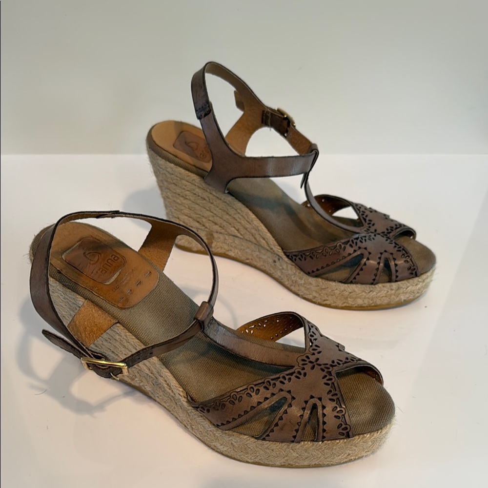 Kanna Brown Leather Wedge Shoes